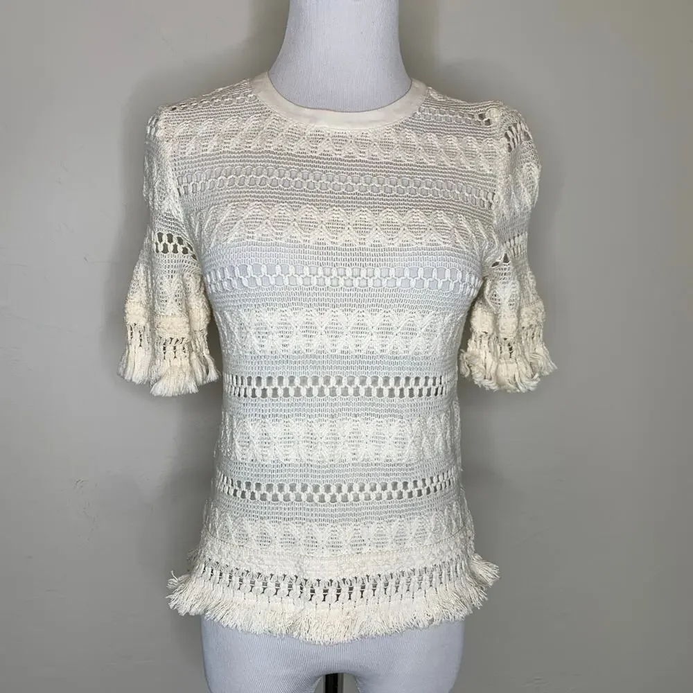 H&M Ivory Lace Blouse Popover Sz 4 100% cotton Boho